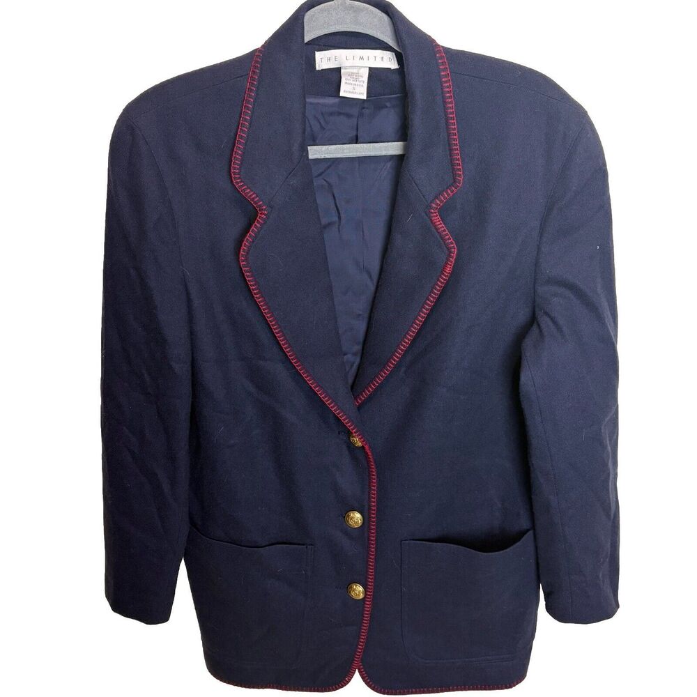 Vintage The Limited Women's Wool Blend Long Blazer Jacket Navy Size S Academia